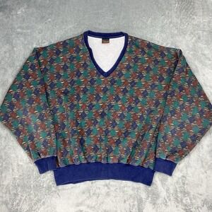 Vtg Cross Creek Sweatshirt Mens Size L Geometric Diamond Argyle‎ Made In USA 90s